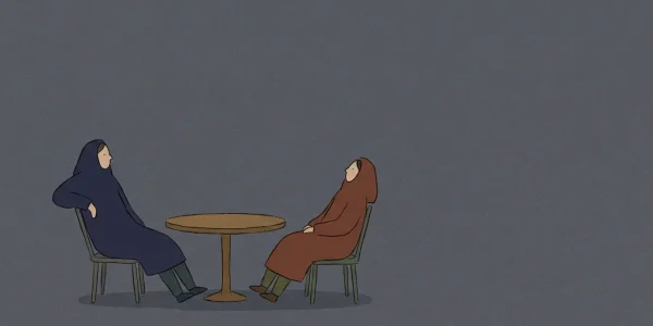 Two people in a cafe pause as they ask your age in Korea to set speech level politely.