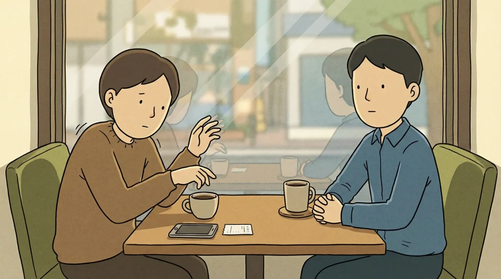 Can I call you oppa as two adults keep a careful polite distance at a cafe table