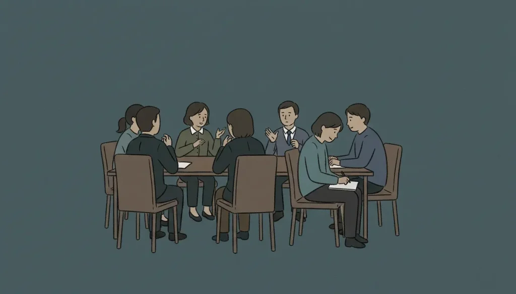 Indirect talk in K-dramas reflected in a silent workplace meeting