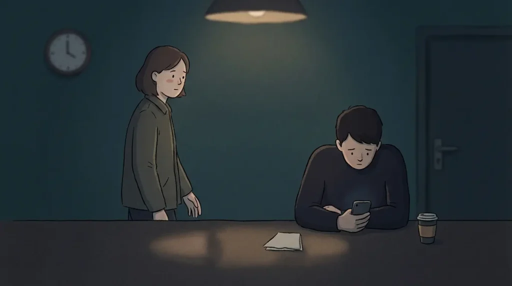 Josonghandeoyo Meaning illustrated by a small repair moment where someone clarifies intent and resets the conversation calmly