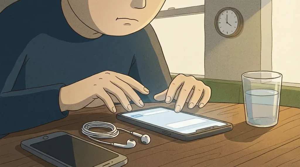 Korean online banmal handled with soft polite speech while typing a calm reply