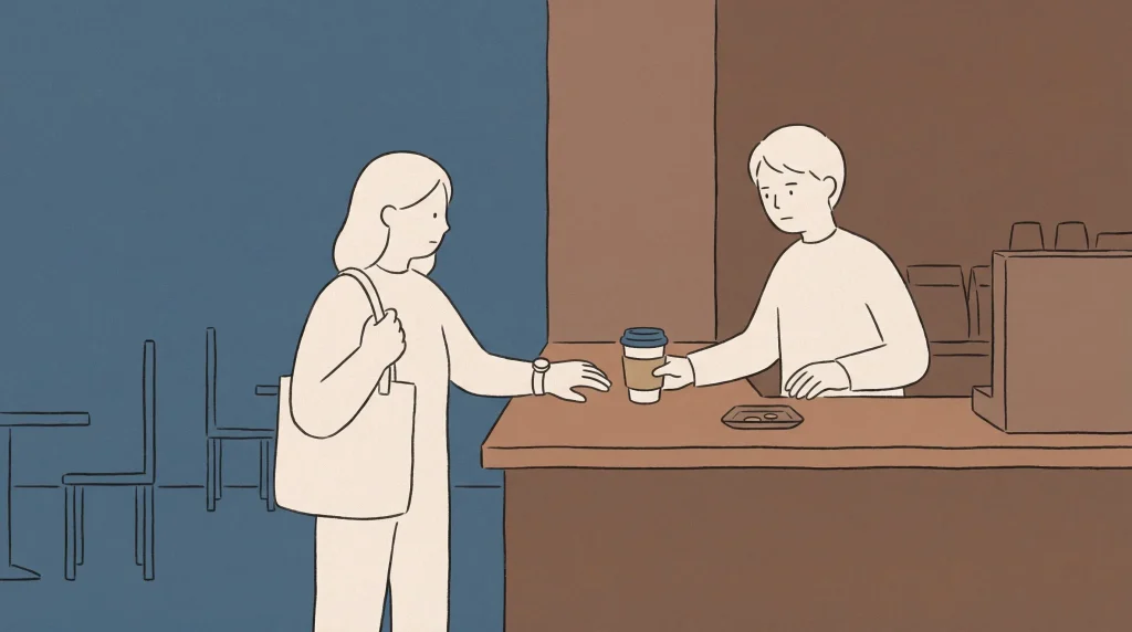 Korean two-hand etiquette shifting with context during a casual-to-formal handoff