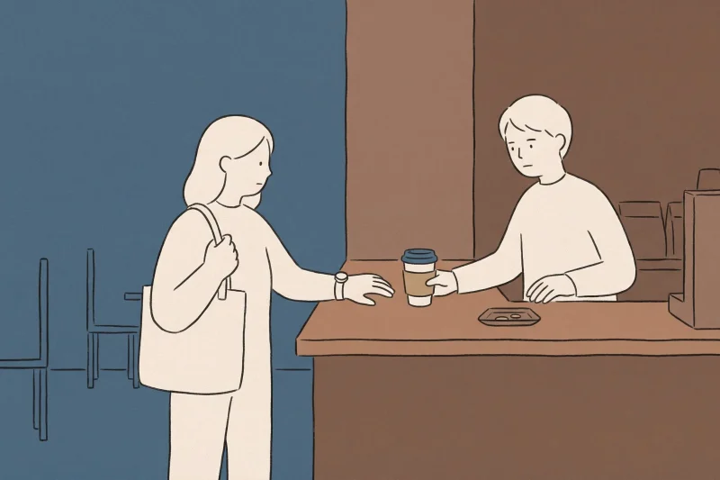 Korean two-hand etiquette shifting with context during a casual-to-formal handoff