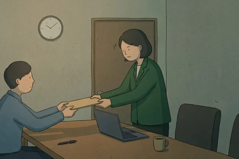 overcorrecting korean two-hand etiquette contrasted with a quiet two-hand document handover that sets a respectful tone in an office