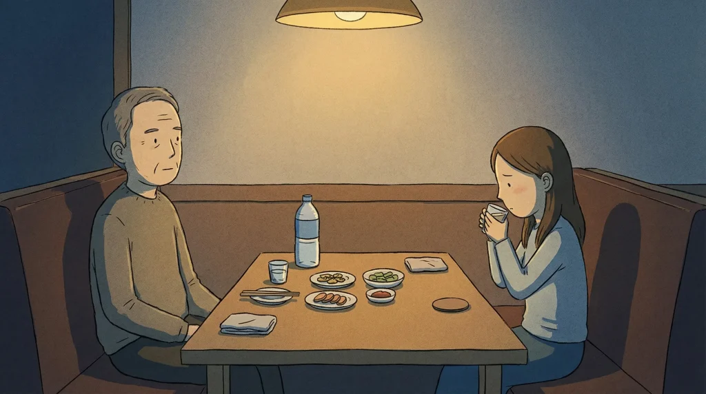 Turning away when drinking in Korea as a younger diner takes a careful sip beside an older person at the same table.