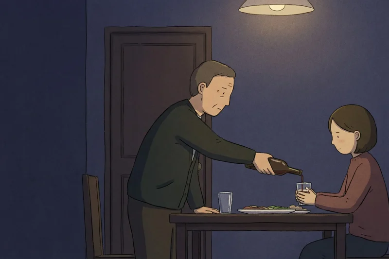 Turning away when drinking in Korea shown as a sequence: receiving a pour with two hands, waiting, then taking a small angled sip.