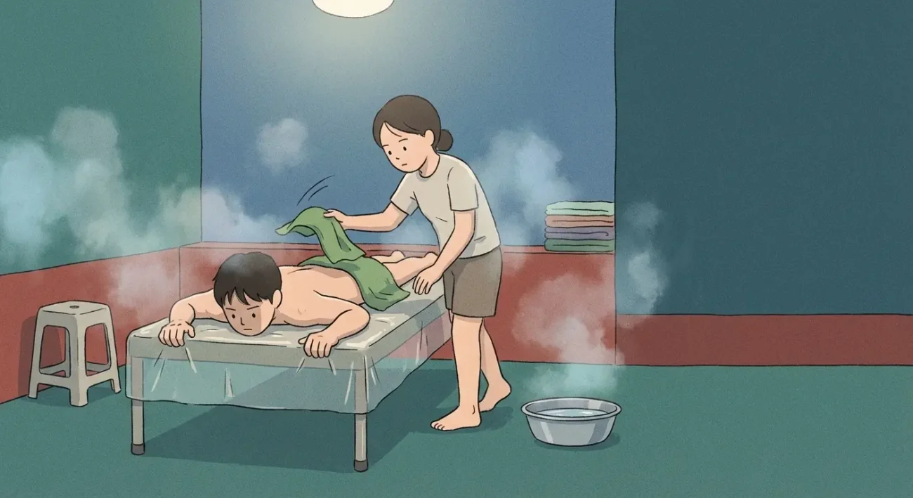 first experience of italy towel korea scrubbing in a bathhouse with visible dead skin removal