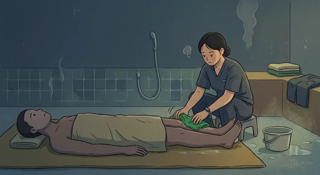 italy towel korea seshinsa professional scrubbing service in a korean bathhouse setting