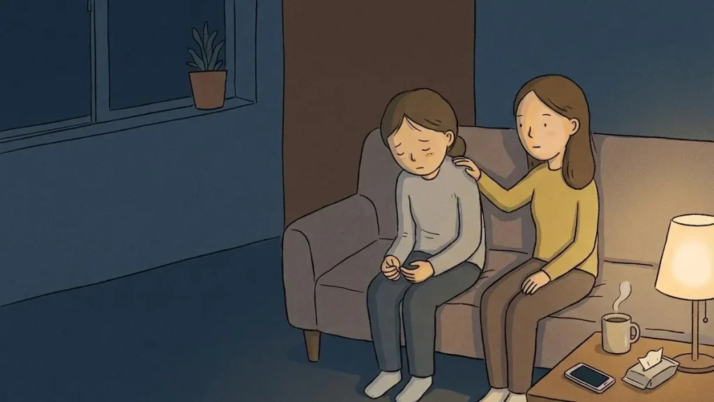 korean wrist grab kdrama context expanded into everyday Korean physical touch as one friend comforts another with a hand on the shoulder