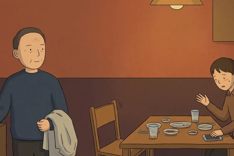 koreans fight over bill scene where an older coworker quietly insists on paying for a younger colleague after a pleasant meal