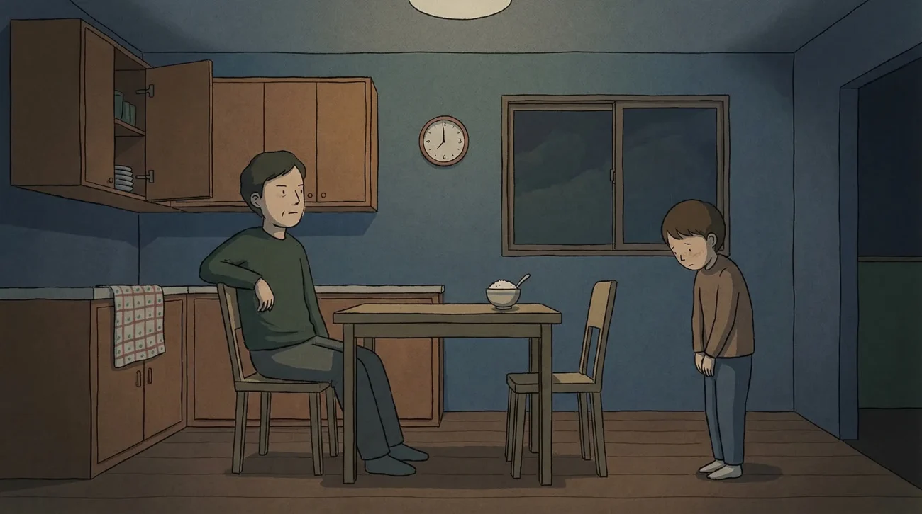 What Is Nunchi image of a quiet child watching an adult’s mood in a tense home setting