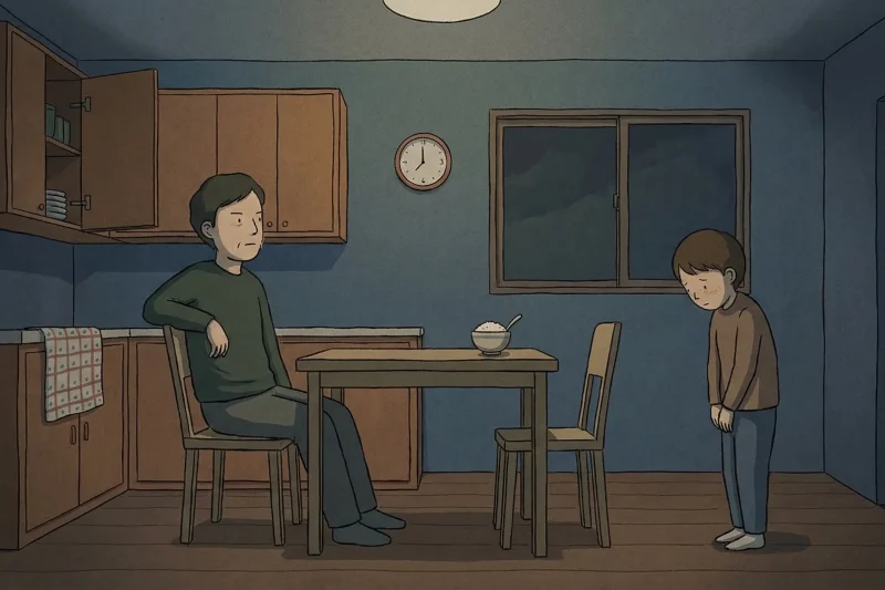 What Is Nunchi image of a quiet child watching an adult’s mood in a tense home setting