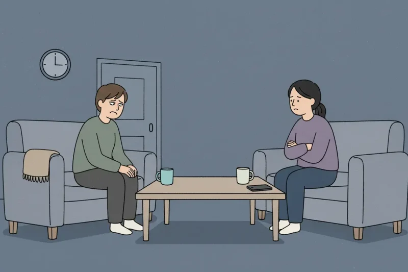 When Do Koreans Stay Silent Instead of Speaking scene with one person stopping mid-sentence in a tense living room