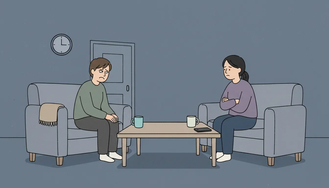 When Do Koreans Stay Silent Instead of Speaking scene with one person stopping mid-sentence in a tense living room