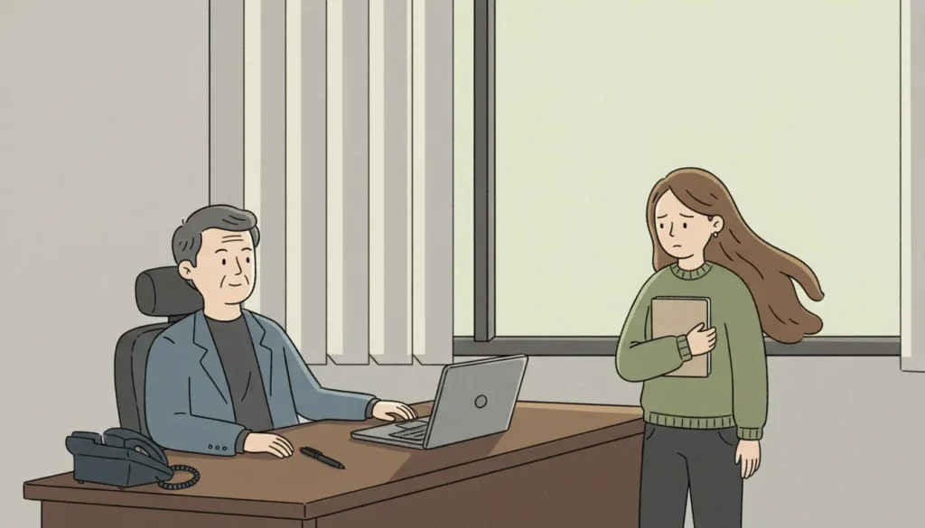 When Do Koreans Stay Silent Instead of Speaking image showing a tense office exchange shaped by hierarchy