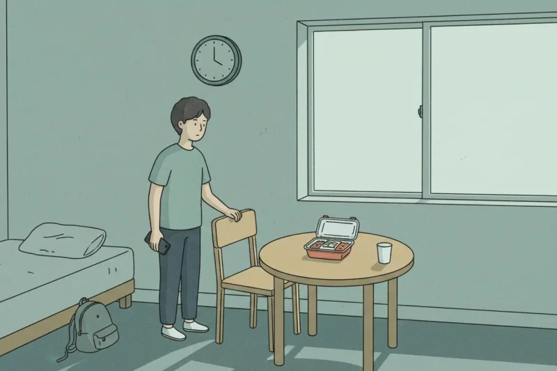 A solitary birthday without miyeokguk, reflecting the emotional side of korean birthday tradition when someone is away from home.