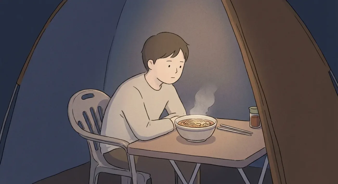 pojangmacha simple meal alone with one person sitting quietly eating soup at night