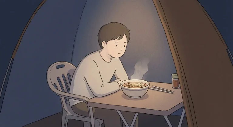 pojangmacha simple meal alone with one person sitting quietly eating soup at night