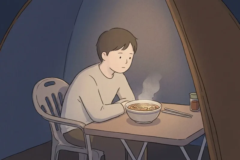 pojangmacha simple meal alone with one person sitting quietly eating soup at night