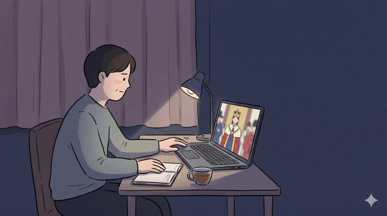 Historical symbols in kdramas shown through a tense Korean royal coronation scene watched from outside.