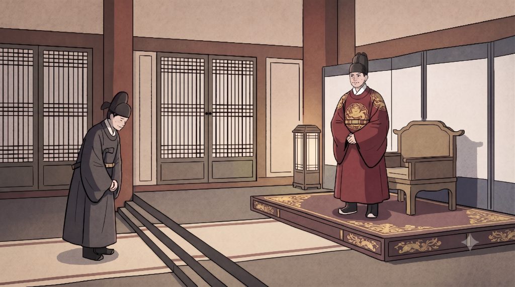 A restrained Korean royal coronation scene showing how kdrama historical accuracy can hinge on one ceremonial word.