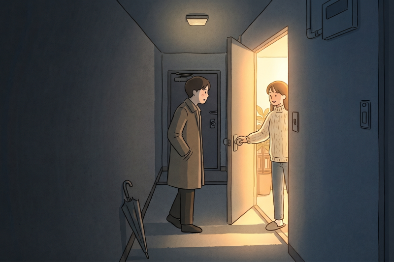 A quiet K-drama inspired cover image showing the layered meaning of ramyeon meaning at a late-night doorway.
