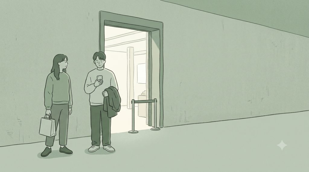 Young visitors waiting outside a pop-up store in Seongsu Seoul as shopping becomes a short-term event.