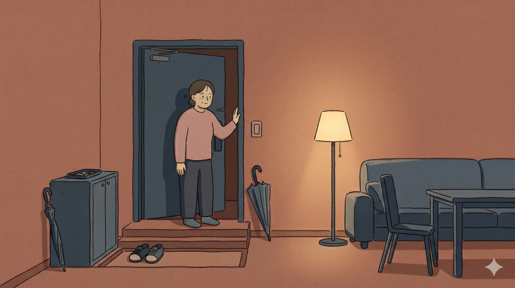 A quiet apartment scene showing uri meaning through the Korean sense of home and belonging.