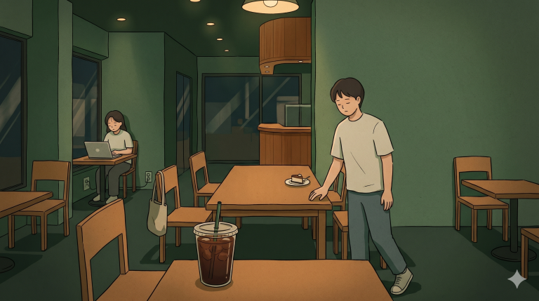 Korean Cafe Culture represented by a muted cafe interior where coffee, time, and shared space overlap.