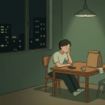 Korean delivery culture shown through a quiet food delivery moment at night.