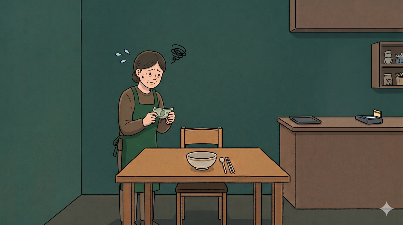 A Korean restaurant table with untouched cash, showing why tipping in Korea is not expected.