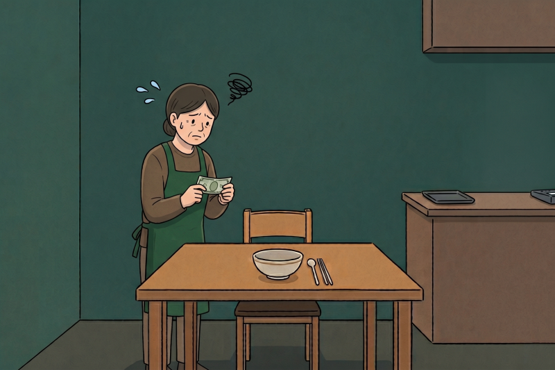 A Korean restaurant table with untouched cash, showing why tipping in Korea is not expected.