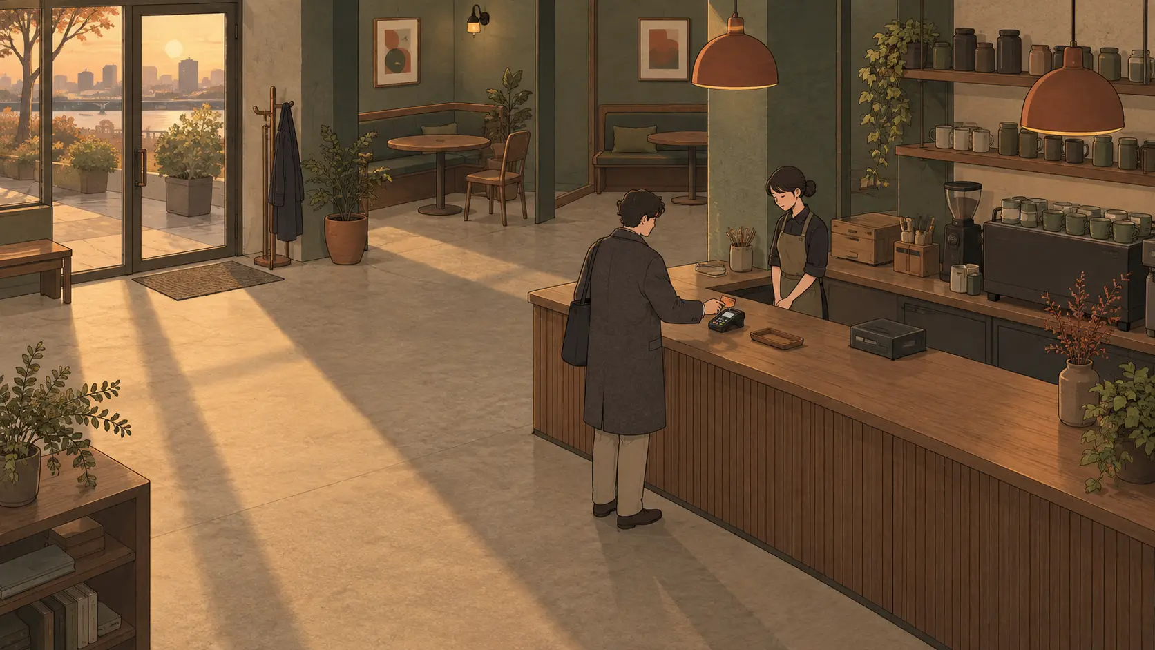 Tipping in Korea is unnecessary as a customer pays the posted price at a cafe counter.